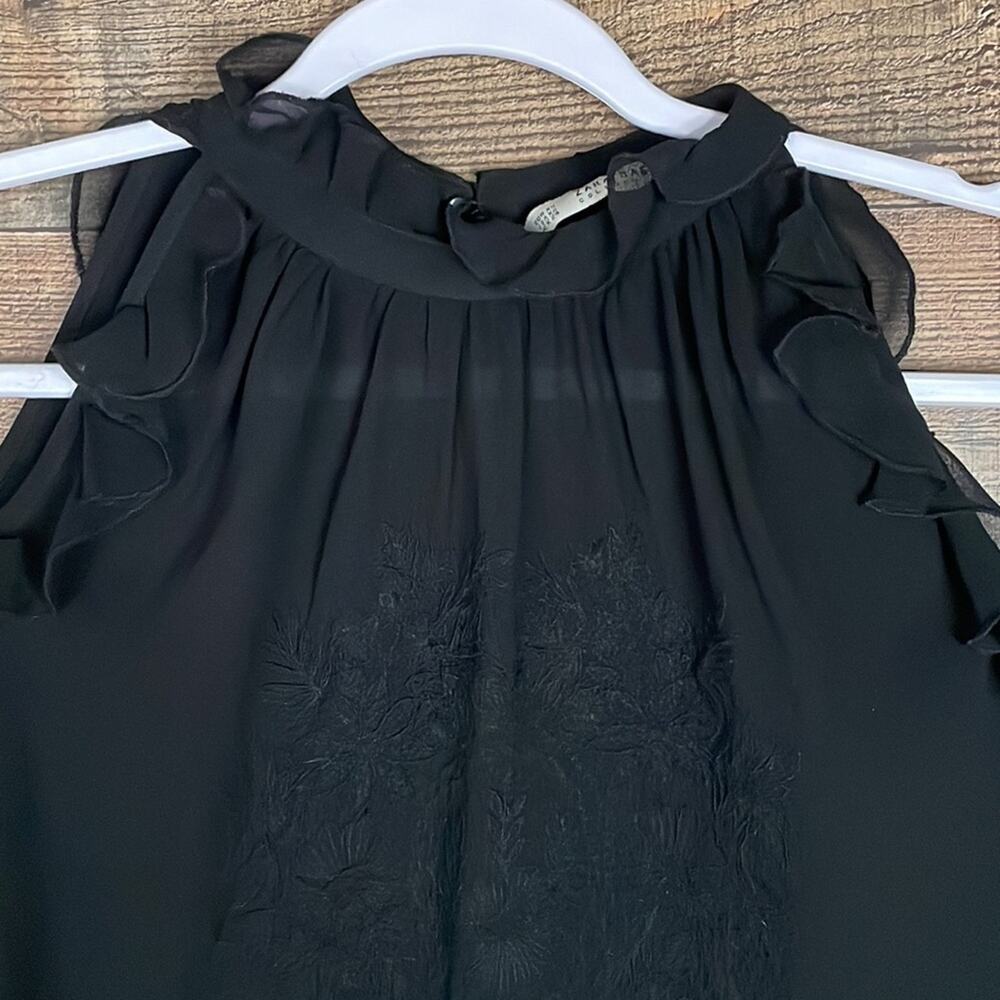 Zara Basic Collection Sheer Cold Shoulder Embroid… - image 3